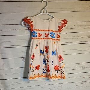 Mini Taylor Girls Cream Orange Butterfly Floral Embroidered‎ Dress Size 3-4Y